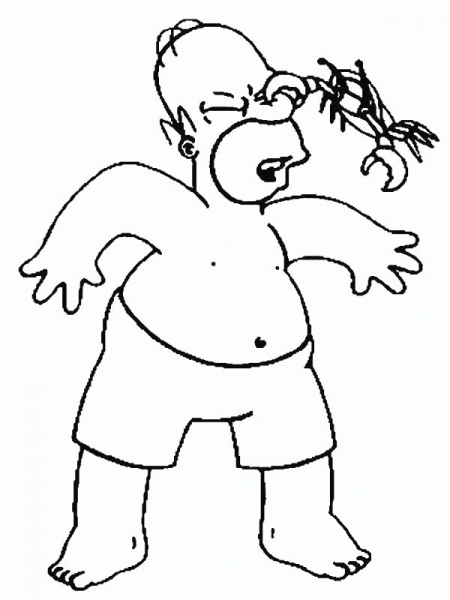 Homer Got Bitten By Crab  coloring page image