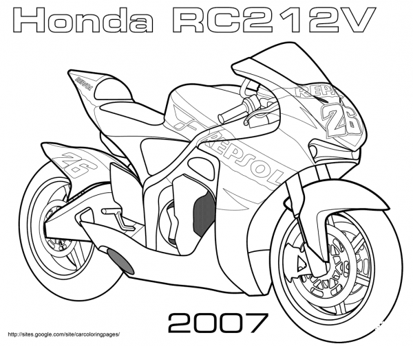 Honda RC212V Road Racing Bike coloring page image