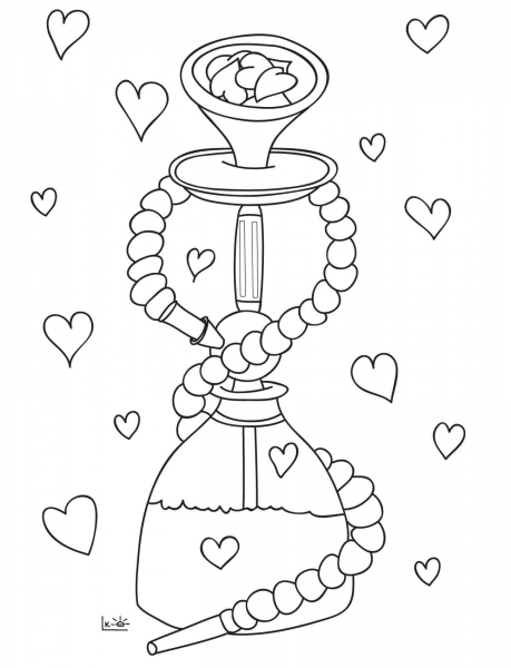 Hookah with Hearts coloring page image