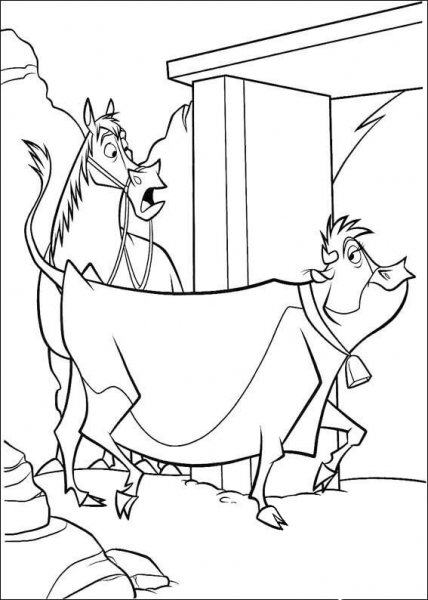 Horse And Cow  coloring page image