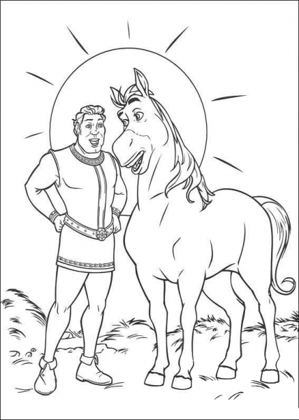 Horse And Shrek  coloring page image