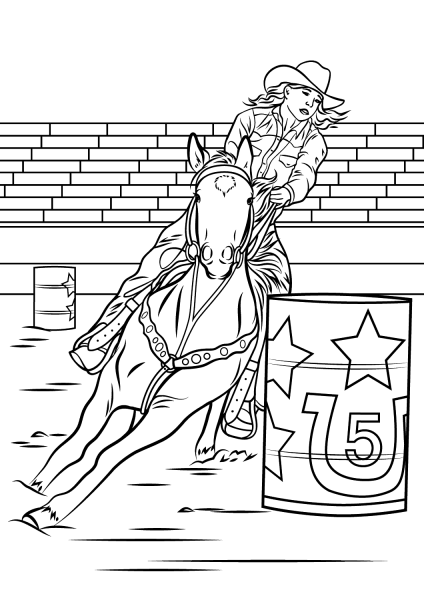 Horse Barrel Racing coloring page image