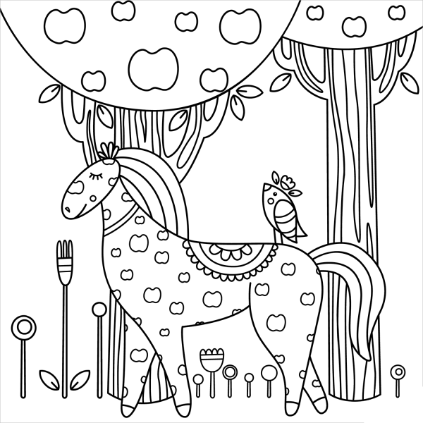 Horse coloring page image