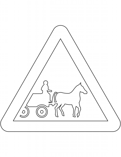 “Horse Drawn Vehicles Likely to Be in the Road” Sign in the United Kingdom coloring page image