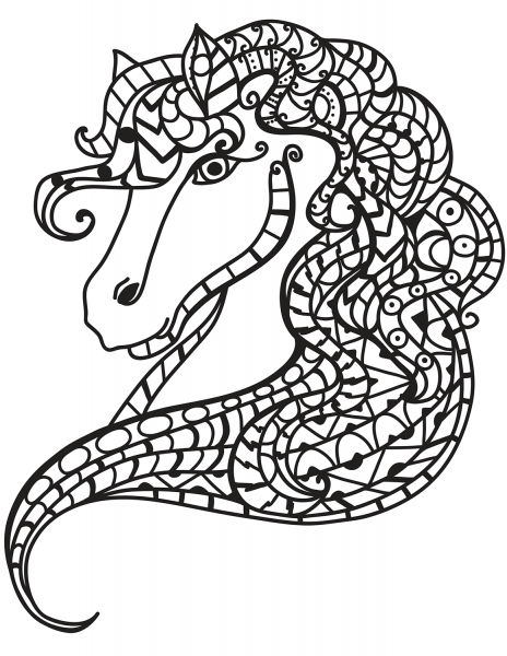 Horse Head Zentangle coloring page image
