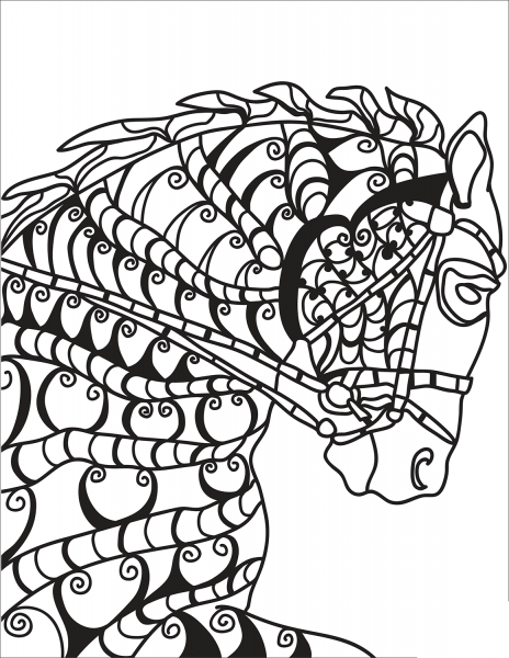 Horse Head Zentangle coloring page image