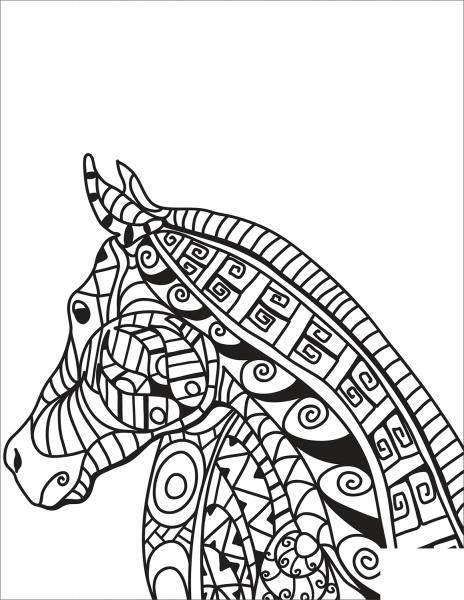 Horse Head Zentangle coloring page image