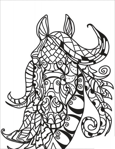 Horse Head Zentangle coloring page image