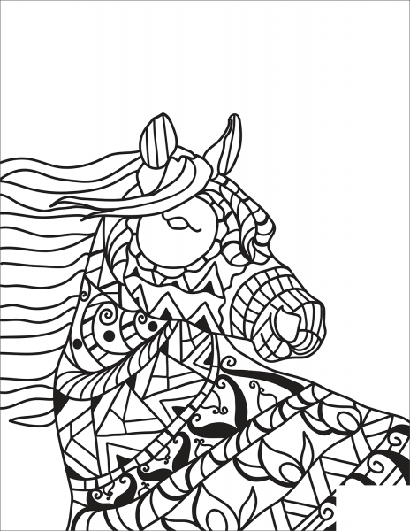 Horse Head Zentangle coloring page image