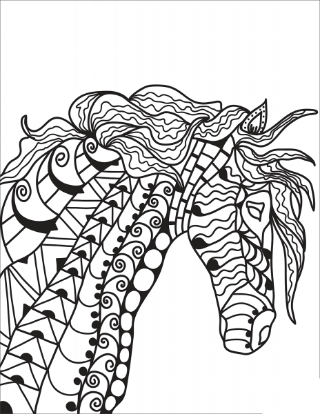 Horse Head Zentangle coloring page image