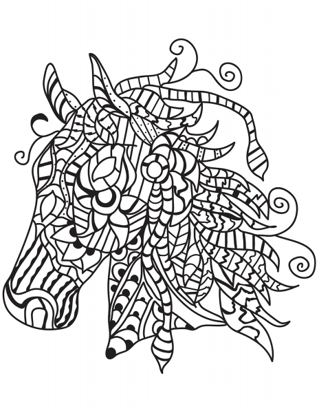 Horse Head Zentangle coloring page image