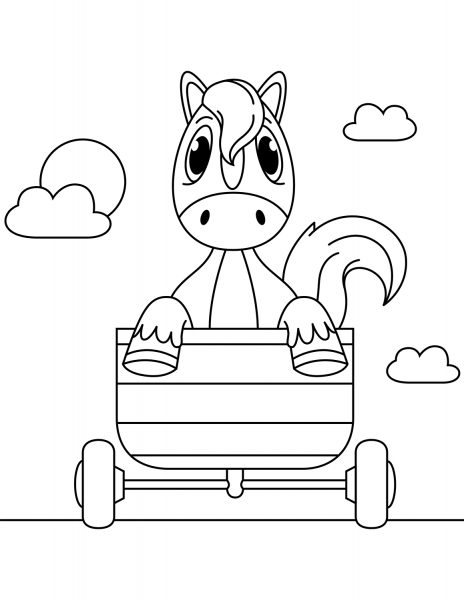 Horse in a Carriage coloring page image