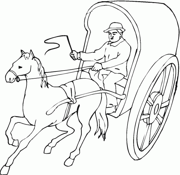 Horse pulling a cart coloring page image
