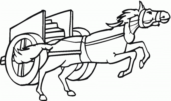 Horse pulling a chariot coloring page image