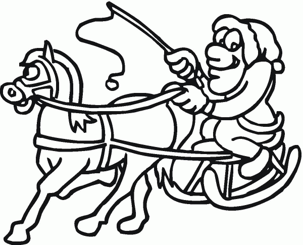 Horse Pulling Santa In Sleigh coloring page image