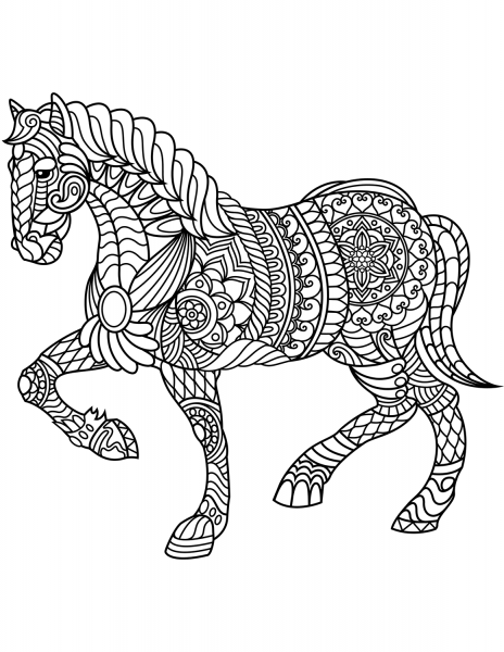 Horse Zentangle coloring page image
