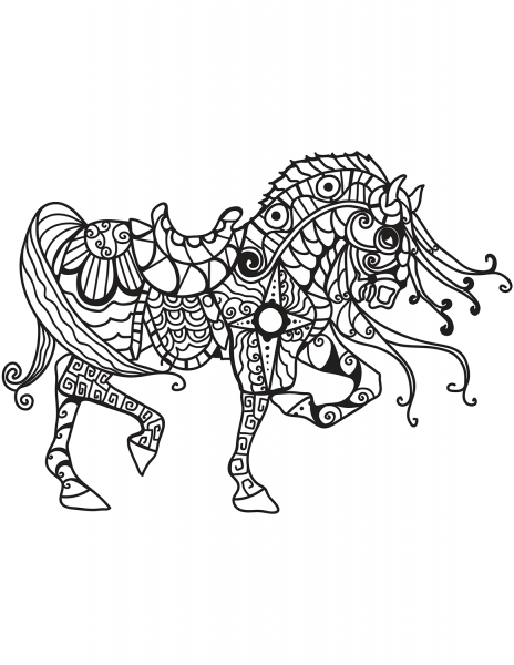 Horse Zentangle coloring page image
