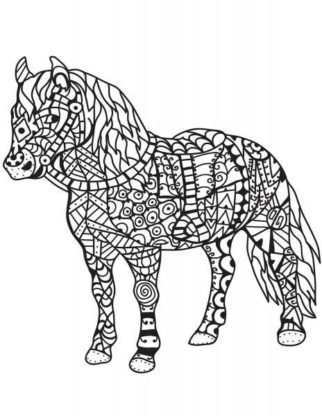 Horse Zentangle coloring page image
