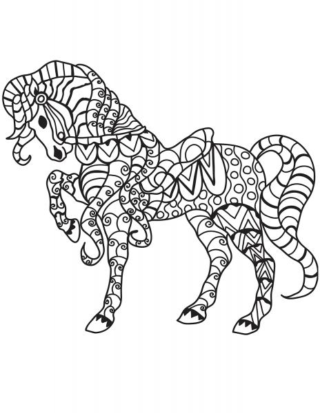 Horse Zentangle coloring page image