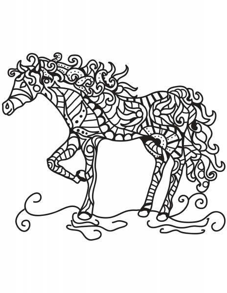 Horse Zentangle coloring page image