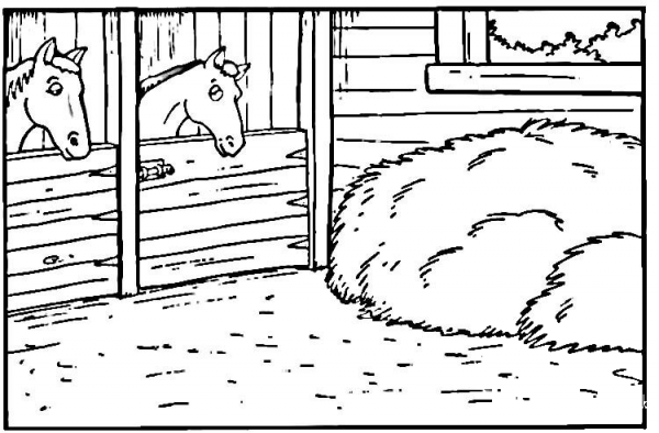 Horses in the Stable coloring page image