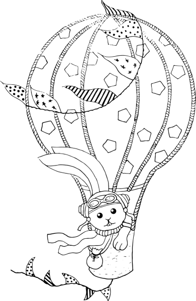 Hot Air Balloon with Bear Pilot coloring page image
