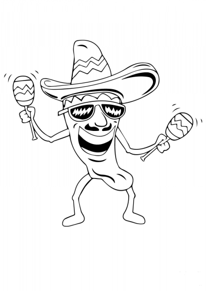 Hot Chilli with Maracas coloring page image