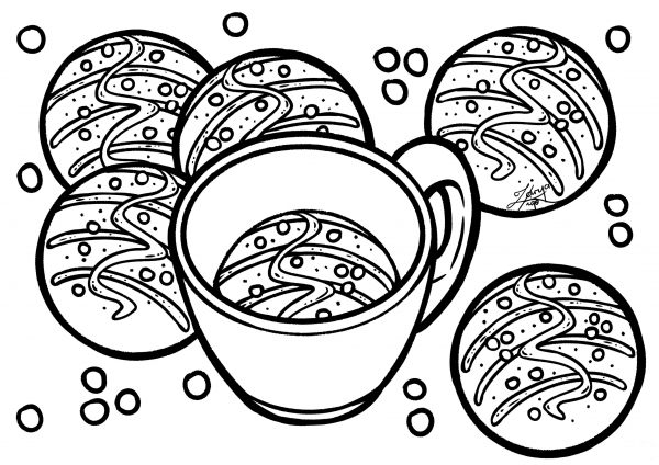 Hot Chocolate and Cookies coloring page image