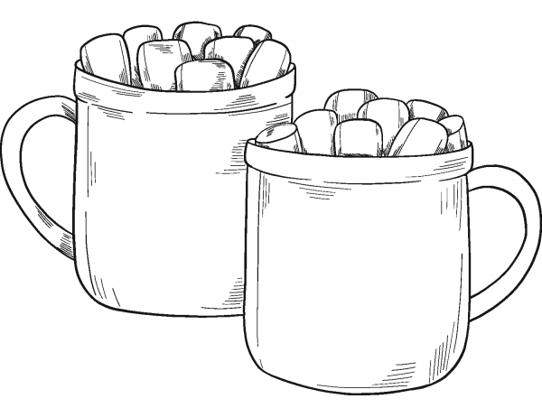 Hot Cocoa Mugs coloring page image