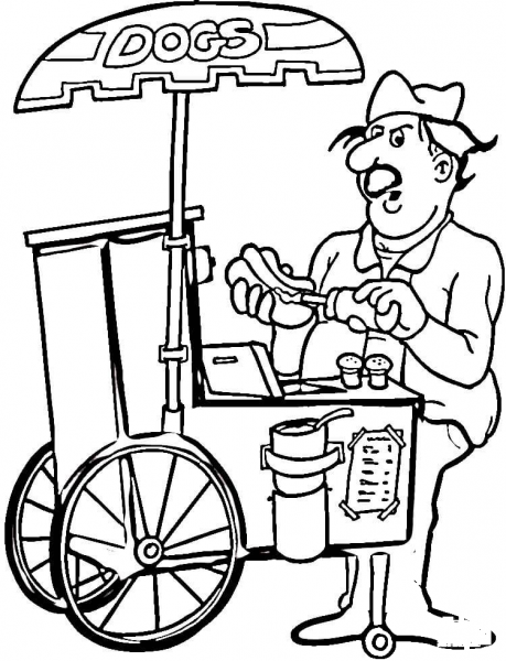 Hot Dog Seller  coloring page image