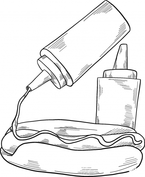 Hot Dog with Ketchup and Mustard coloring page image