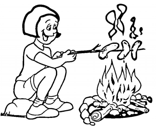 Hot Dogs in Camp coloring page image
