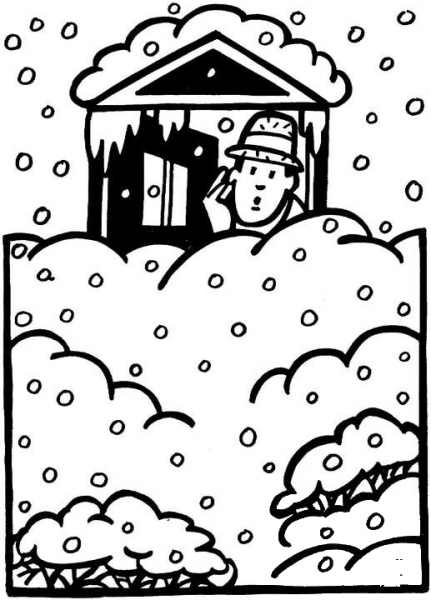 House Buried in the Snow coloring page image