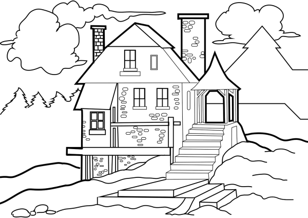 House in the Wilderness coloring page image