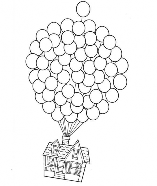 House On Balloons  coloring page image