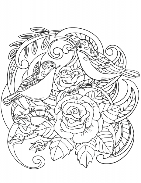 House Sparrow in Flowers coloring page image