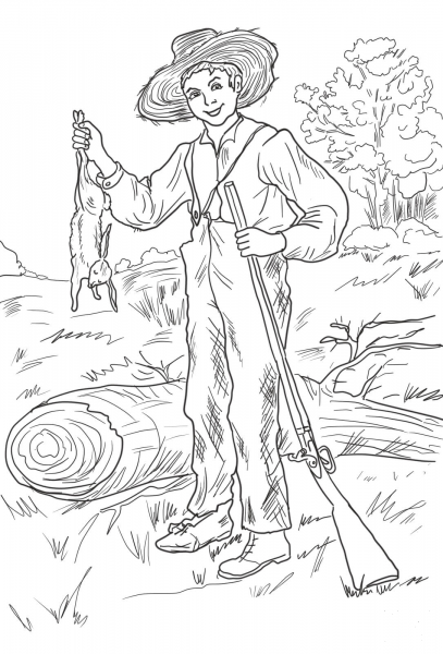 Huckleberry Finn with Rabbit coloring page image