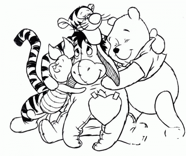 Hugging friends coloring page image