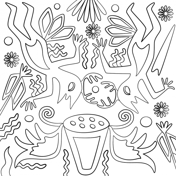 Huichol Art – Abstract Figures coloring page image