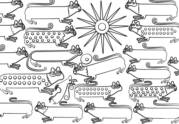 Huichol Art – Cats coloring page image