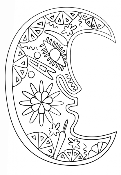 Huichol Art – Moon coloring page image