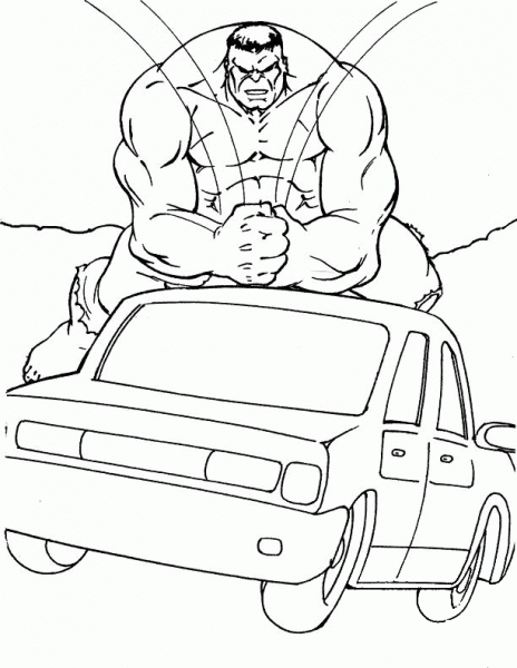 Hulk is Breaking The Car coloring page image