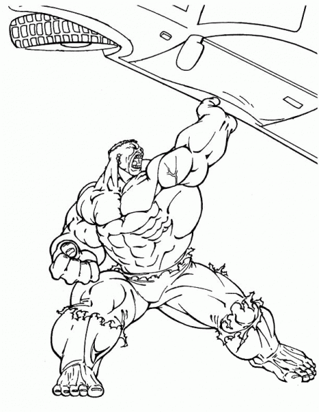 Hulk is lifting a car coloring page image