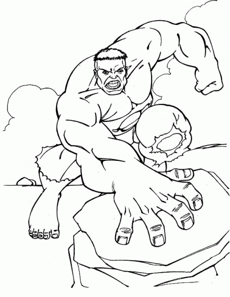 Hulk is Pushing The Rocks  coloring page image