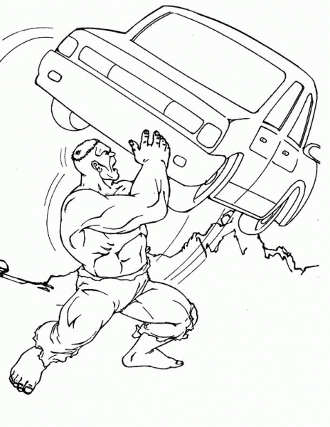 Hulk Throwing The Car coloring page image
