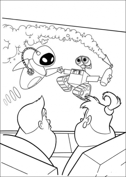 Humans Are Looking At Wall-E And Eva  coloring page image
