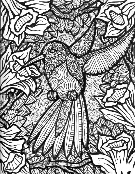 Hummingbird Zentangle coloring page image
