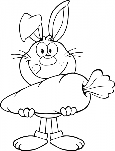 Hungry Rabbit Holding a Big Carrot coloring page image
