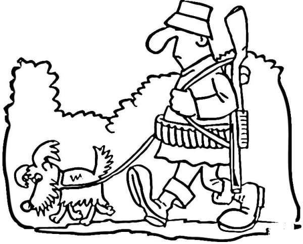 Hunter and Dog  coloring page image