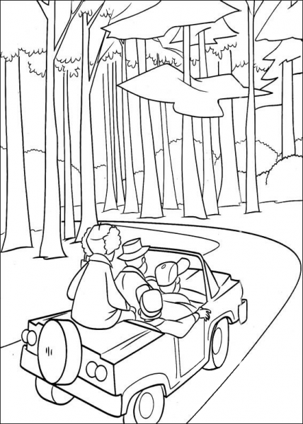 Hunters in the forest coloring page image